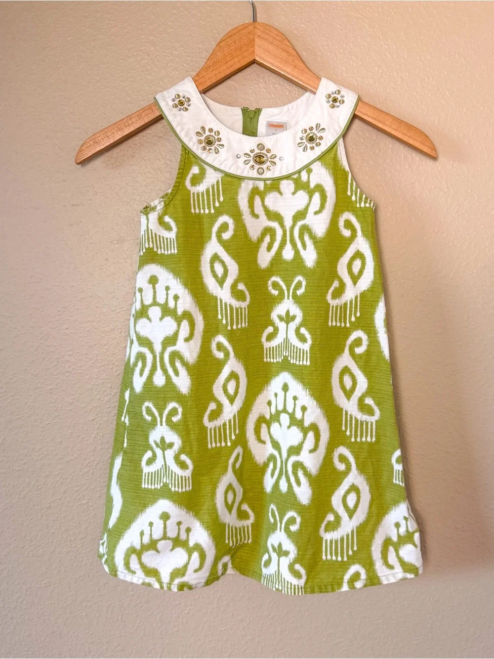 Gymboree Green and White Printed Sleeveless Dress